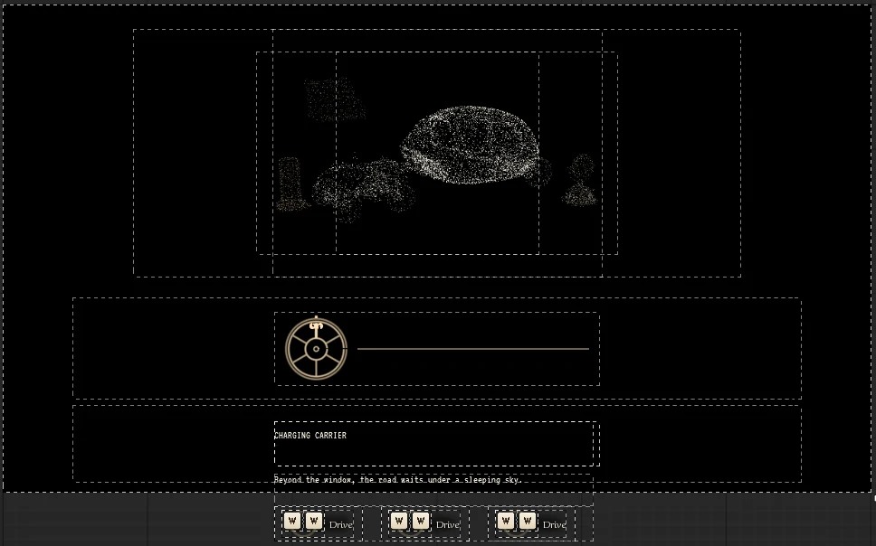 A loading screen open in the UMG designer: a particle image, a dial with a progress line, a status line and input hints